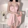 Satin seiden sexy tief ausgeschnitten Raffung plus Brustpolster rückenfrei pure Lust Träger Nachthemd Damen Loungewear Set