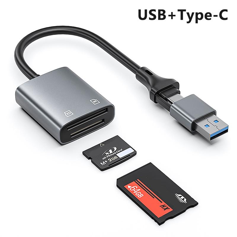 2-in-1 USB+Type-C, Lightning XD MS Memory Card Reader Adapter Laptop PC Tablet IPad Universal 1 Pcs
