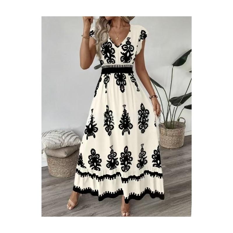 Polyester Beach Dress With 3d Print Vneck High Waist For Summer Vacation