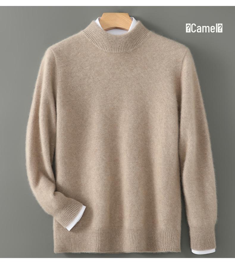 Men's 100% Wool Half-High Neck Sweater - Versatile Natural Fiber Knitwear for Autumn/Winter