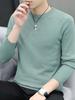 Men's Slim Fit Round Neck Sweater: Long Sleeve, Thin Pullover, Solid Color, Plus Velvet Knitwear for Autumn/Winter.