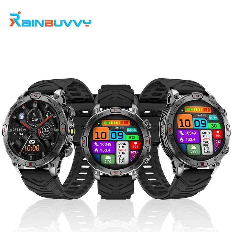 

Часы Rainbuvvy KC86 для занятий спортом на открытом воздухе, экран 1,43 дюйма, Bluetooth-вызов, пульс, калории, высота, давление, компас, фонарик, умные часы Bluetooth