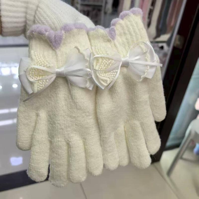 Nye damehansker for høst og vinter med ull, høyverdig sløyfe, ullstrikkede varme nye hansker