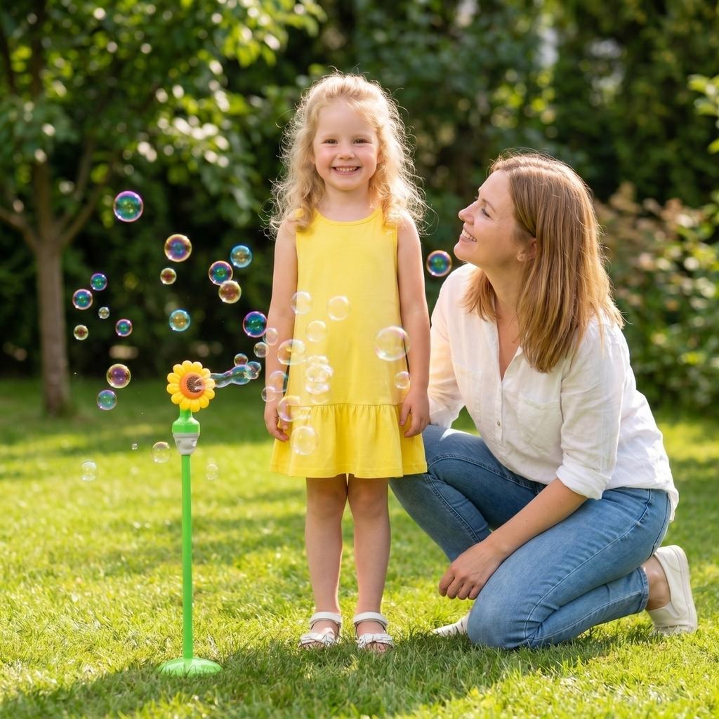 Automatic Bubble Machine with Light and Music Electric Outdoor Bubble Blower for Camping Garden Yard Fun Toy with Rechargeable Battery and Stand
