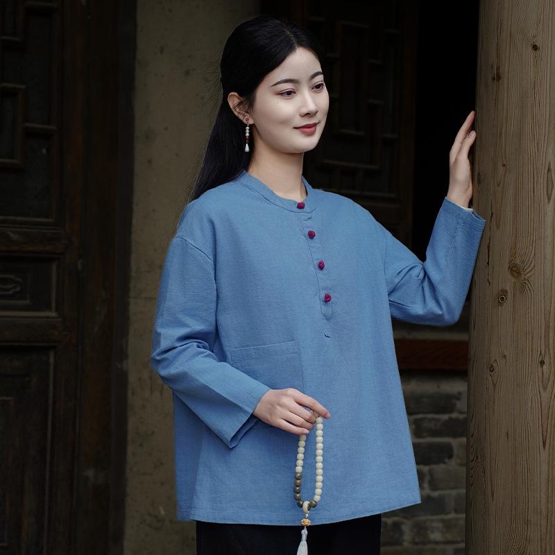 Women's Spring-Summer Ramie Zen Practice Top - Chinese Retro Style