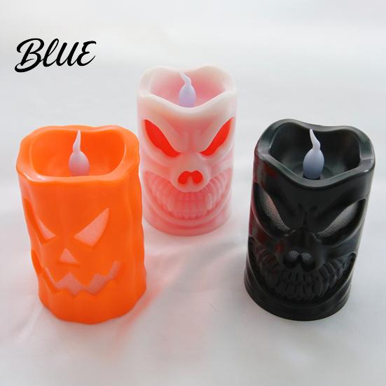 Haunted House Decoration Light Flameless Halloween Candle with LED Light Ghost Face Pumpkin Skull Design Outdoor Safe Battery Operated Indoor
