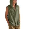 Mens Sleeveless Linen Hooded Shirt Button Down Breathable Relaxed Fit Casual Vest Top Lightweight Summer Apparel
