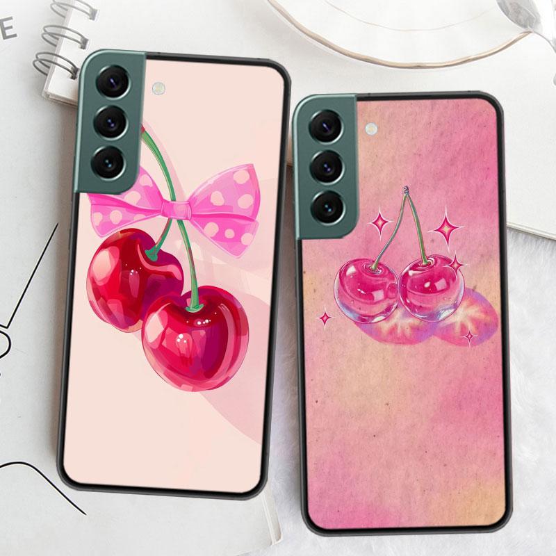 Cherry Bow Phone Case For Samsung Galaxy S22 S25 Ultra S21 S10 Plus S26 Edge S20 S23 S24 FE Cover Silicone Soft TPU Clear Sh