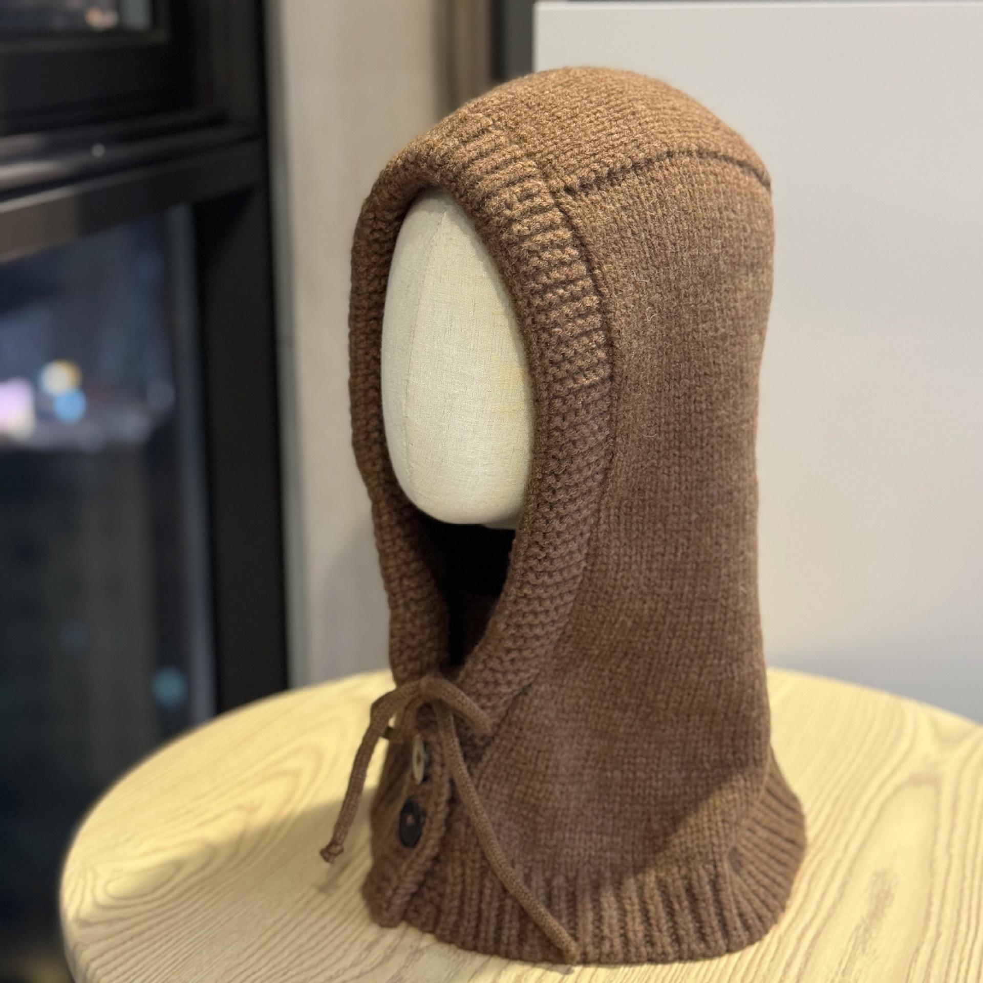 

Балаклава в корейском стиле для женщин на осень и зиму, теплая шапка и шарф для пар, однотонная шерстяная шапка с защитой ушей one size