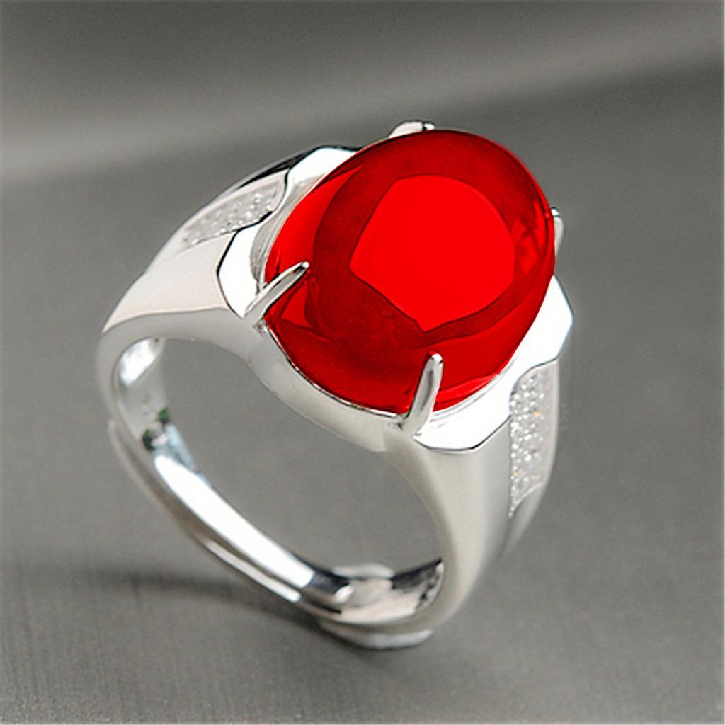 Groene Jade Chalcedoon Eivormige Baas Ring met Fijne Textuur