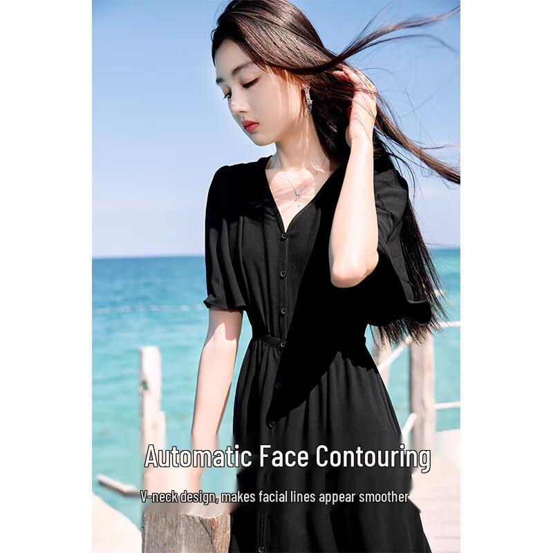 Women's Elegant V-Neck Chiffon Ruffle Sleeve Midi Dress