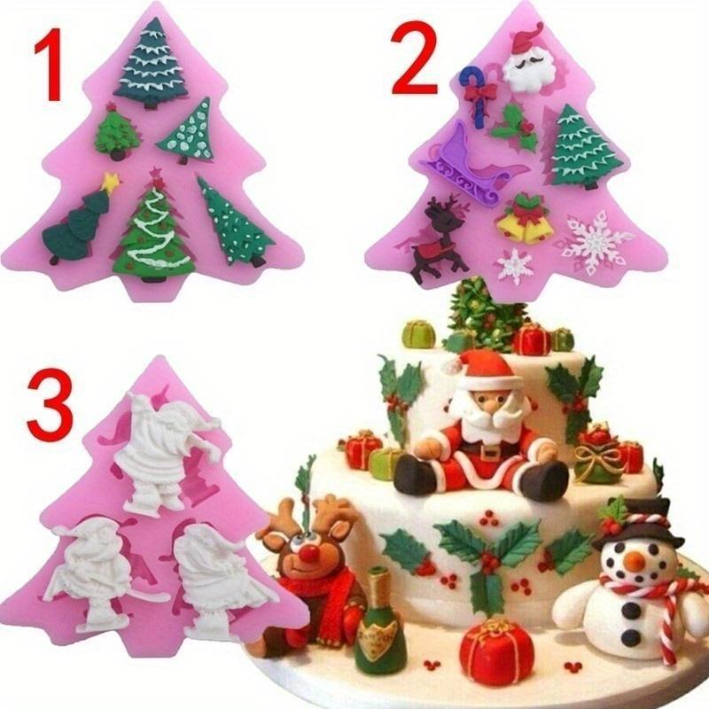 Acuan Menghias Kek, Reka Bentuk Pokok Krismas dan Santa Claus, Acuan Silikon, untuk Hiasan Fondant, Aksesori Pembakar DIY, 1PCS