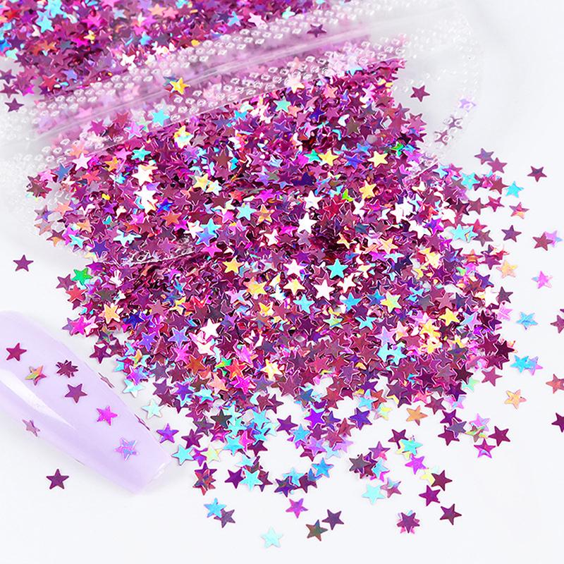 Colour Holographic Laser Nail Glitter Mix Star Shape For Nail Art Nail Charm 3Mm Star Bling Decoration Accessories