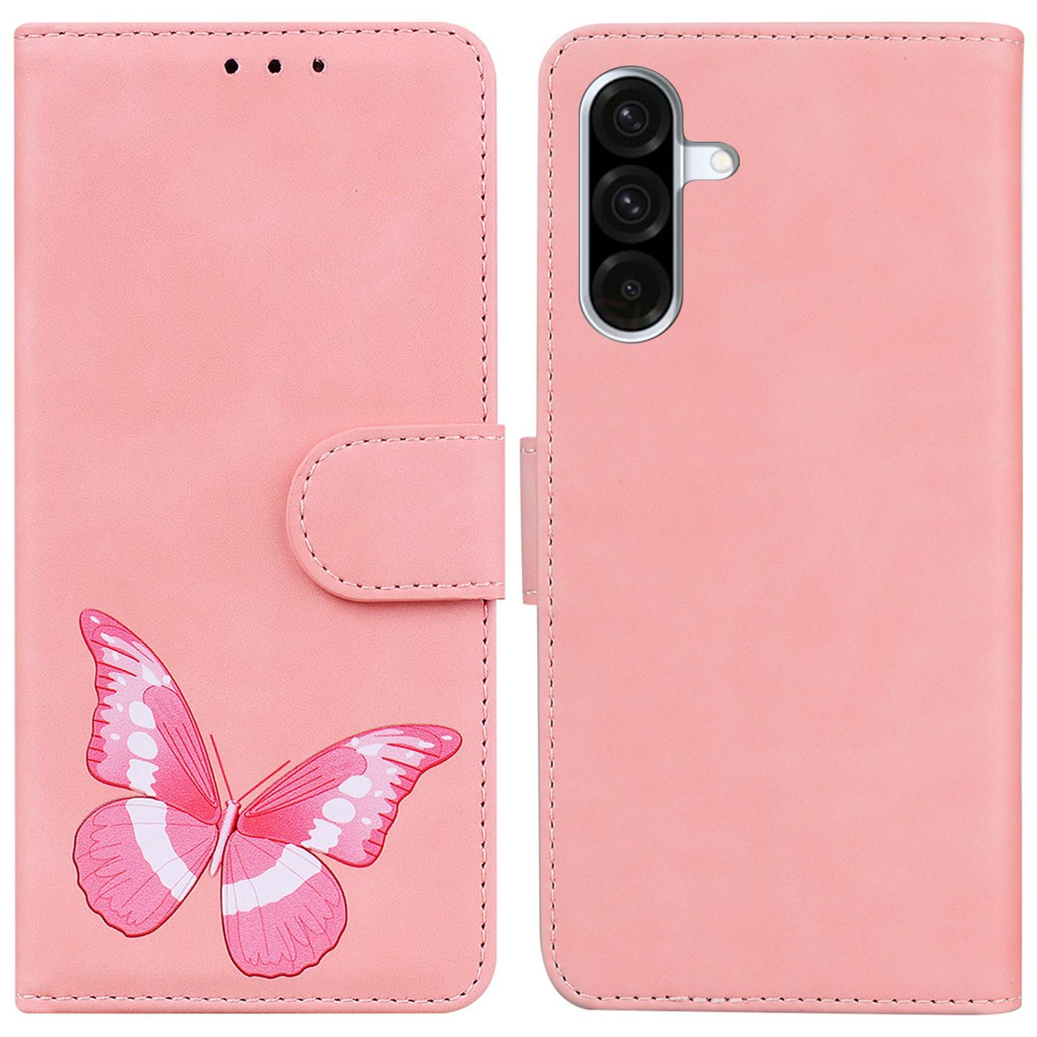 

For Samsung Galaxy A26 5G Stand Case PU Leather Phone Cover Butterfly Printed Pink