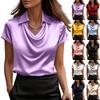 Women's Fashionable Solid Color Lapel Short Sleeved Temperament Pullover Shirt Top