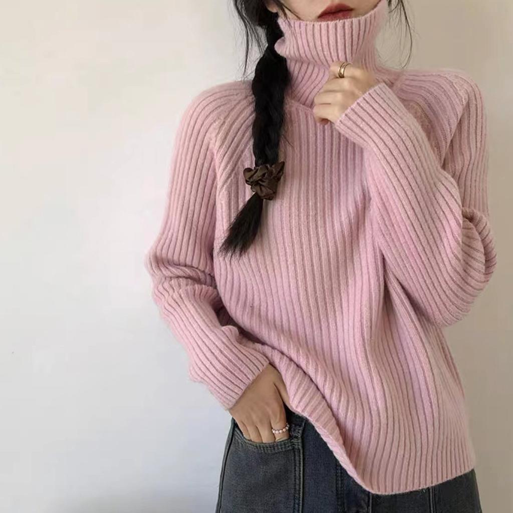 Lazy Soft Loose High Neck Pullover Sweater Women's Autumn and Winter Knitted Bottoming Shirt