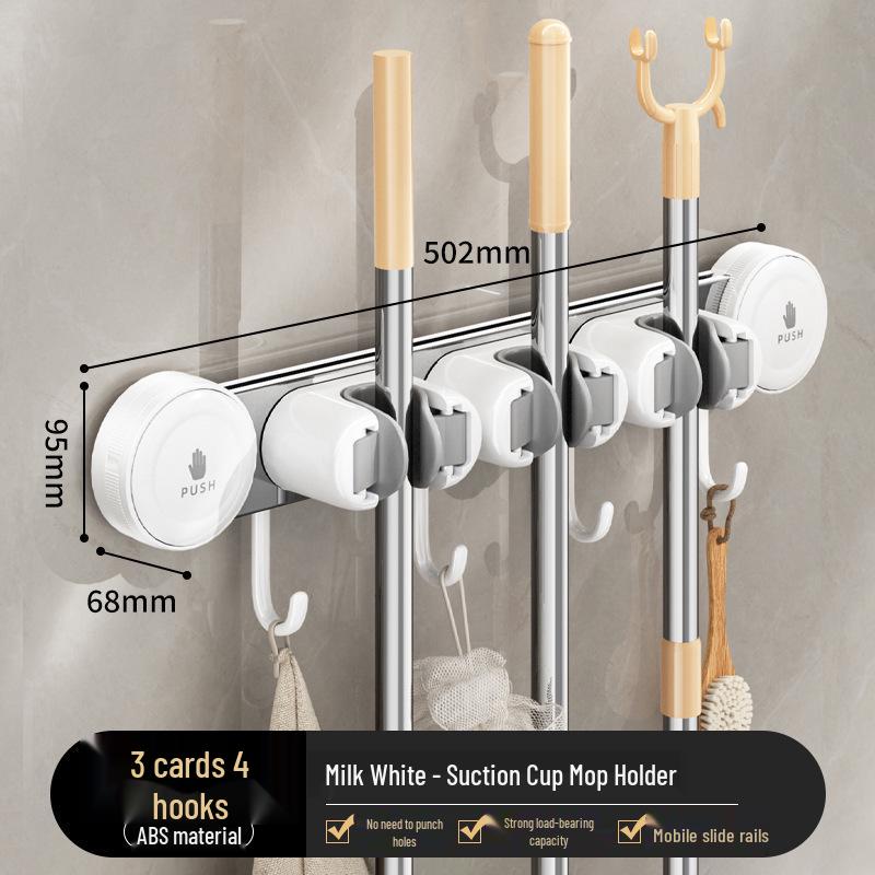 No-Drill Mop & Broom Wall Mount Clip with Suction Cup