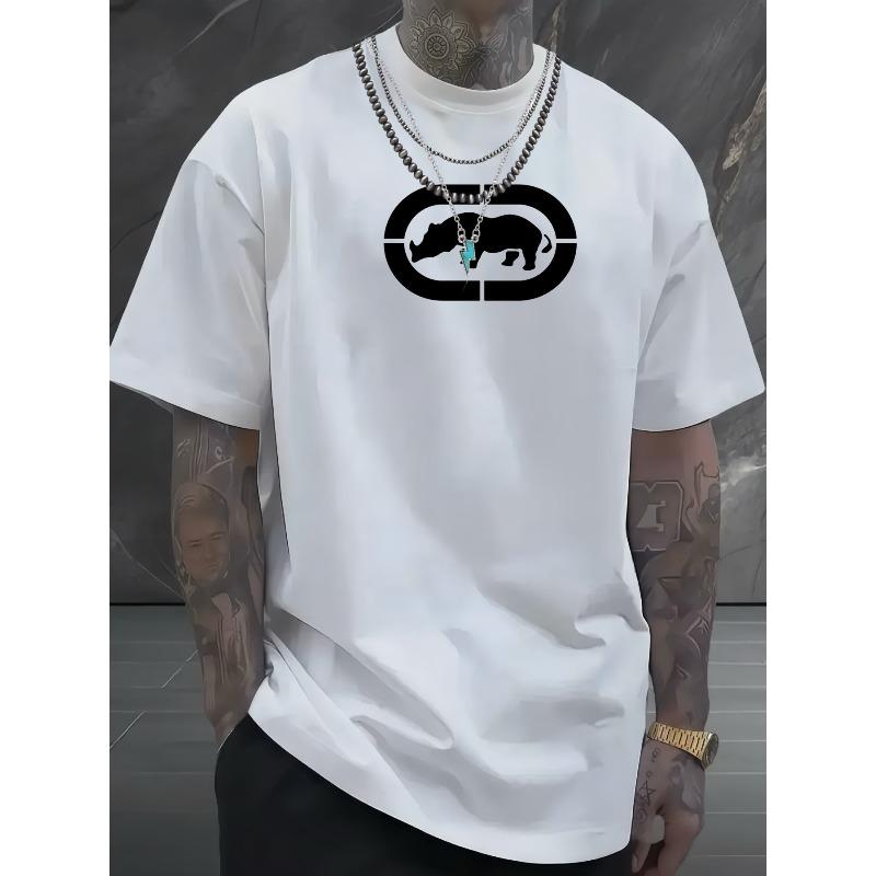 

European sizes Men S Geometric Print Short Sleeve T-Shirt - Soft Breathable Fabric, Regular Fit Casual Tee for Summer, Parties & Vacations 4XL білий