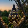 Outdoor Hanging Solar Garden Light Metal Lantern with Cutout Pattern for Patio Yard Lawn Decorative Ambient Lighting