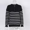 Striped Sweater Women Knitted Pullovers Autumn Winter Fashion Zipper Jumpers Long Sleeve Half High Collar Loose Pullover