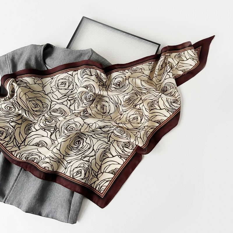 140X85X63cm Vintage Print Triangle Scarf Silk Feel Scarves Headband Neck Wrap Waist Belt Shoulder Shawl for Women Daily Outfit