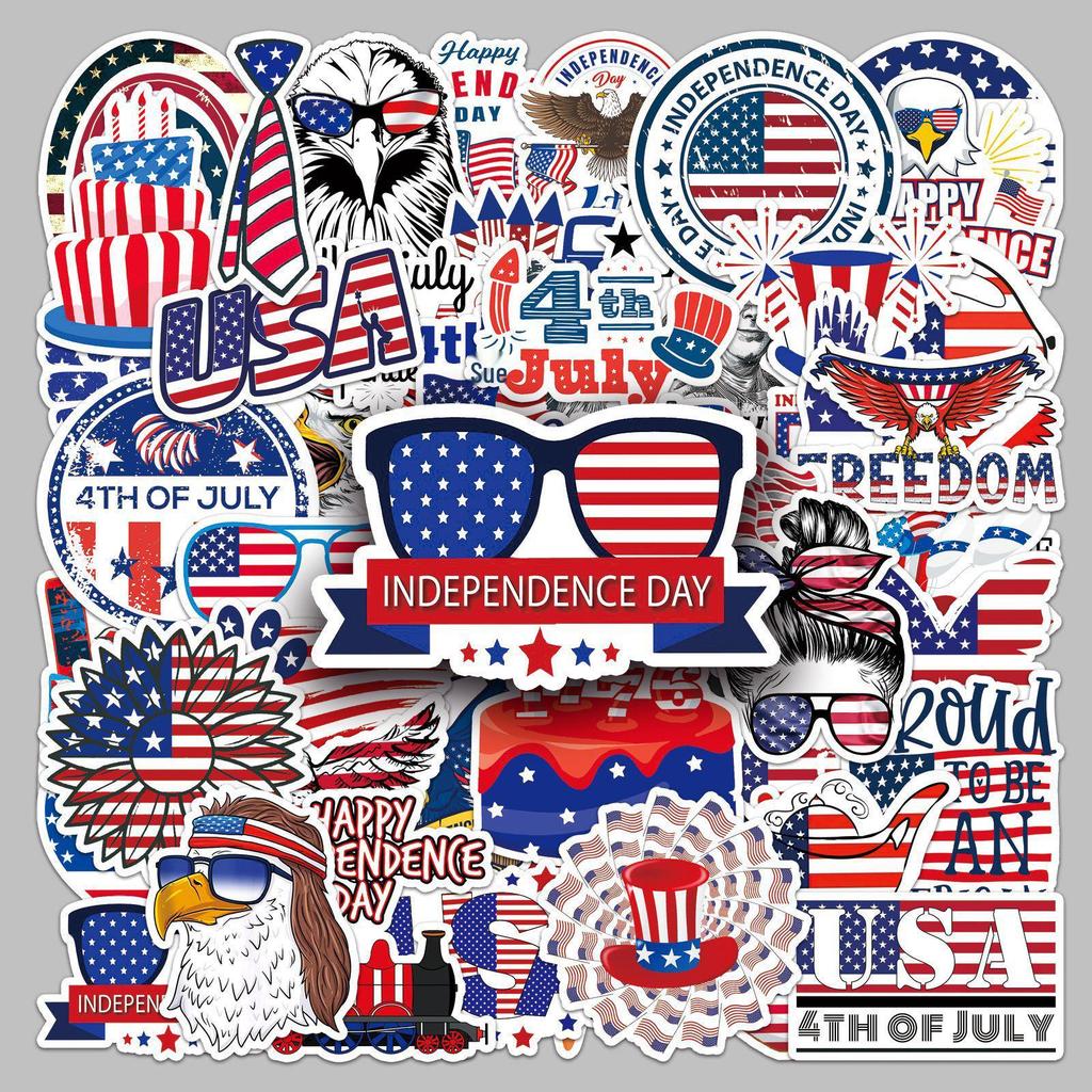 50 Creative Cute Waterproof American Independence Day Cartoon Stickers for Planners, Phone Cases, and Suitcases