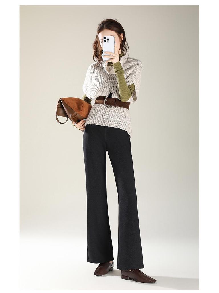 Women's Retro Black Bootcut Denim Pants - Winter Thickened, Casual, Slimming, Versatile, and Loose Fit.