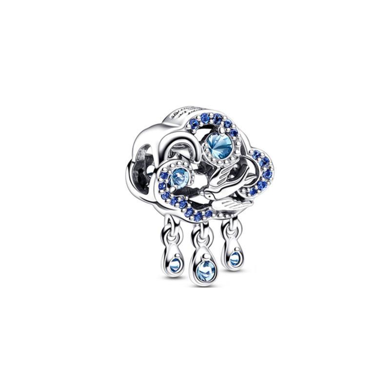 European And American New Beaded White Copper Silver-Plated Blue Series Feather String Decoration Butterfly Pendant Diy Accessories