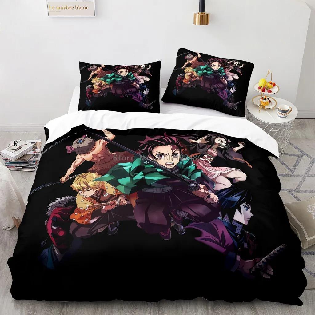 Fashionable Demon Slayer Bedding Sets Anime Printed Comforter Cover Set Single Twin Full Queen Boys Girls Teen Bedroom Decor