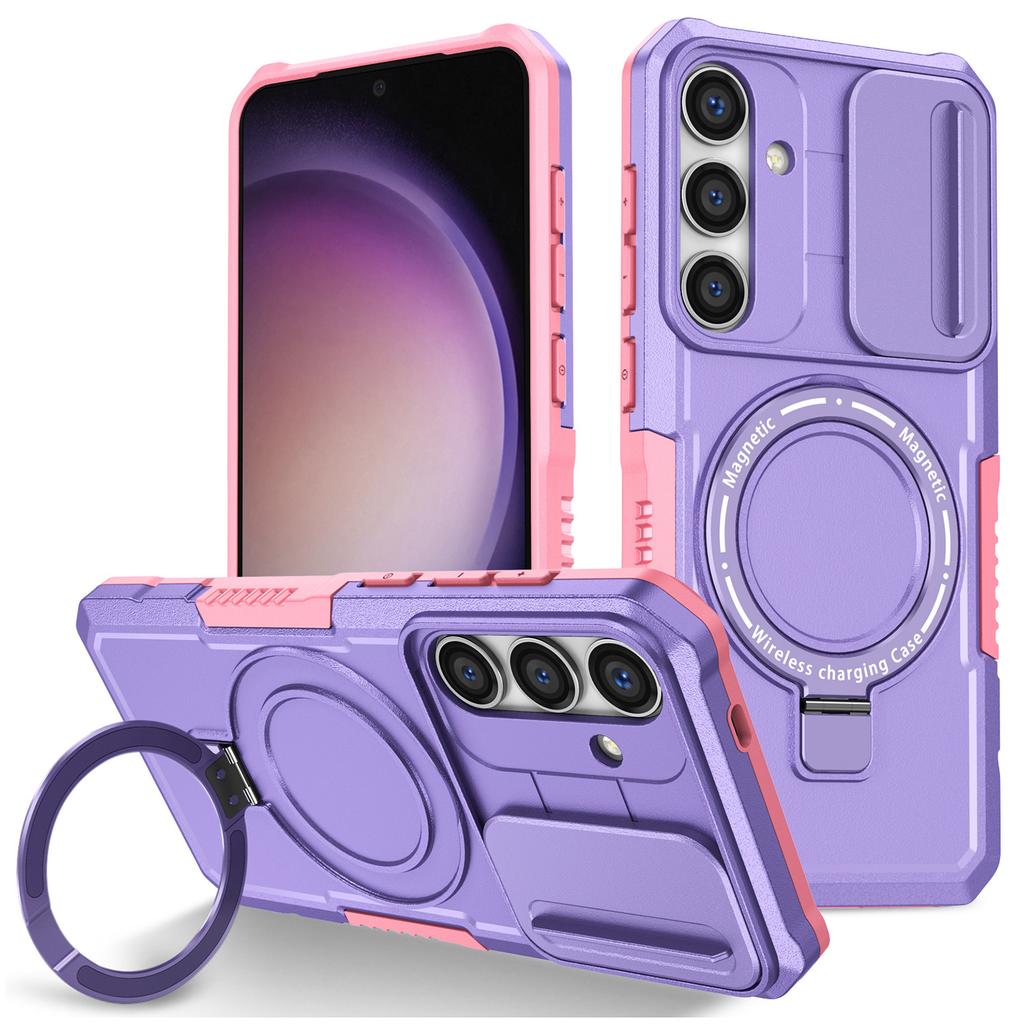 For Samsung Galaxy S24+ Case Slide Lens Window Kickstand Protective Cover Magnetic Case