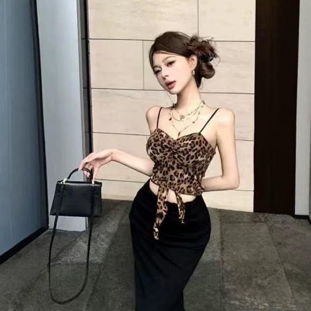 American leopard print sling vest women's summer wear design sense niche hot girl sexy sleeveless pure desire to show thin top
