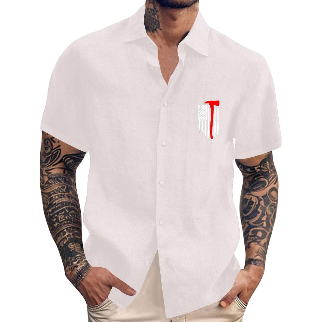 Men's Vintage Button Down Bowling Shirts Short Sleeve Summer Beach Shirt