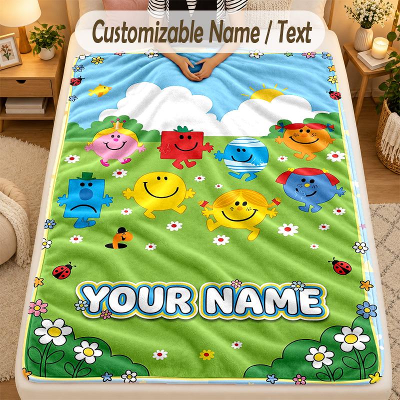 Flannel BlanketMr. Men & Little Miss Custom Name Text Personalized Soft Warm Throw Blanket Home Decor Gift