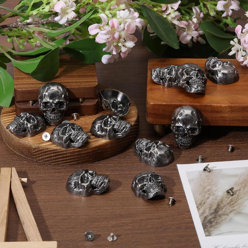 CHGCRAFT 12 Sets Skull Screw Back Punk Skull Head Alloy Rivets Screw Brass Screw Back for Leather Crafting Skull for Bag Hat Shoe Jacket Belt