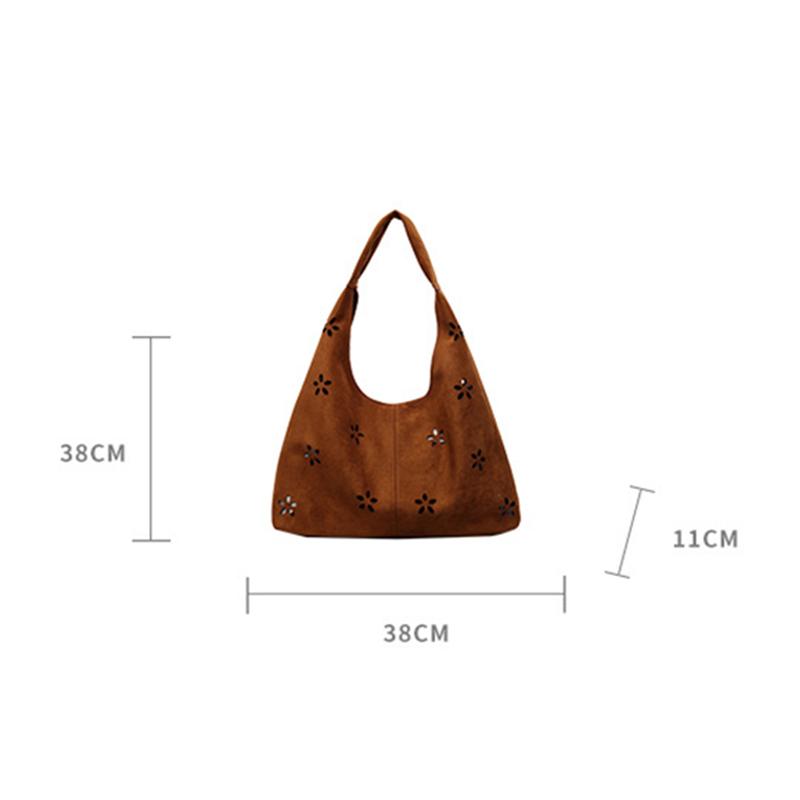 Faux Suede Women's Hollow Flower Shoulder Bags Matte Leather Female Underarm Bag Vintage Large Capacity Female Tote Handbags