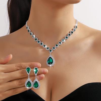 Collier Boucles d'oreilles en Cristal pour Femmes Pendentif Strass Goutte d'Eau Ensembles de Bijoux Mariage Mariée
