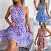 O Neck Printed Dress High Waist Elegant Flounce Dress for Women Sleeveless Loose Dresses Causal Dress