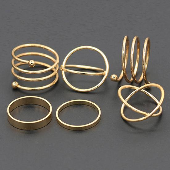 6Pcs/Set Women Golden Tone Stack Plain Slim Band Midi Ring Spiral Knuckle Rings