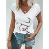 Summer Women's T-shirt Cat Pattern Printing V-neck Short-sleeved Loose Oversized Clothes