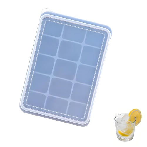 

MOCOXYKLXY Ice Cube Tray, Square Ice, Silicone Ice Maker, 15-Grid Square Silicone Ice Cube Mold with Lid, Small Ice Tray with Lid, Easy to Remove Soft