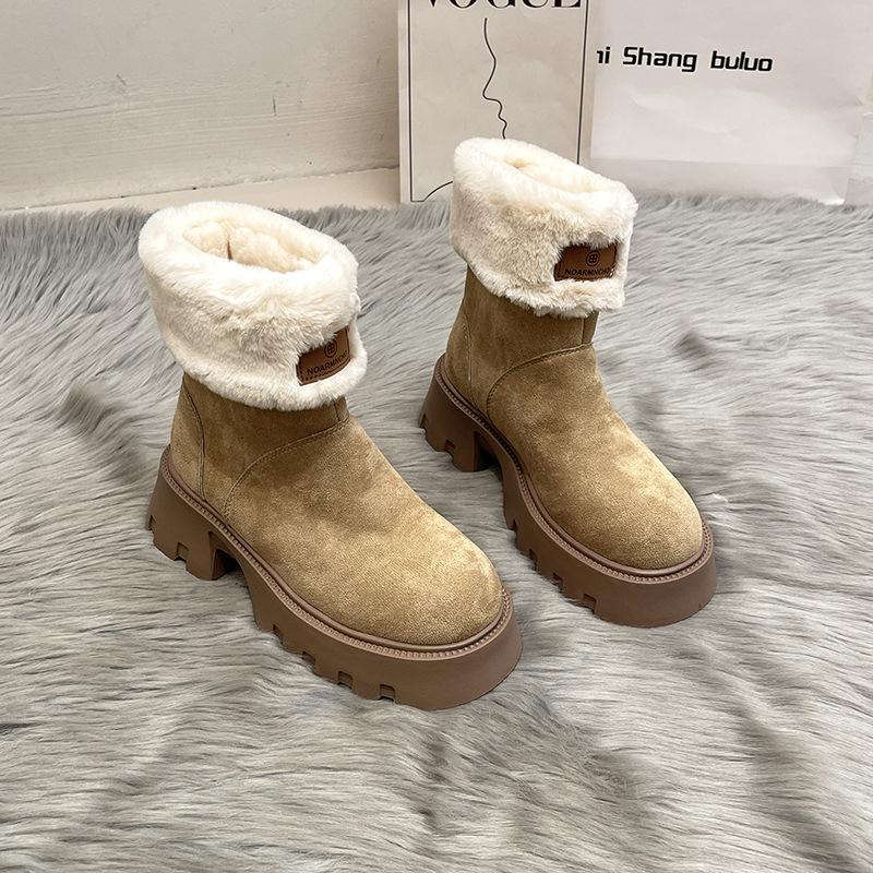 

Northeast fur integrated snow boots women s 2024 autumn and winter new thick-soled thick heel non-slip velvet warm large cotton shoes 40 хакі