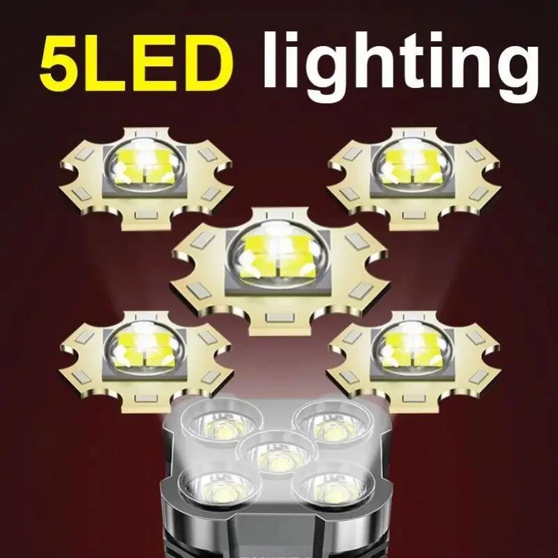 5 Core High Power LED Flashlight Rechargeable Camping Lantern Spotlight COB Side Light 4 Mode Waterproof Adventure Outdoor Torch