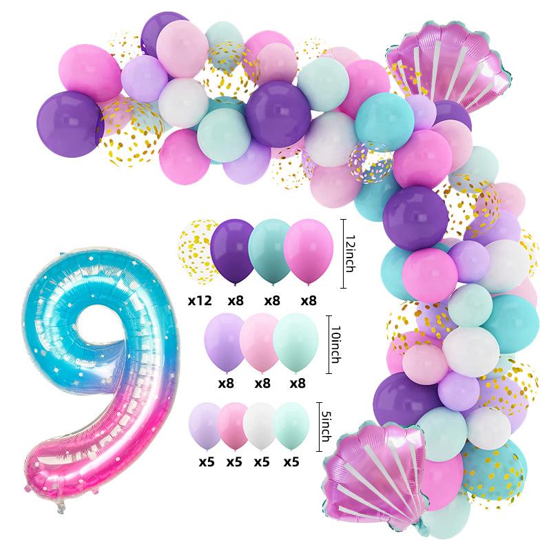 

Balloon chain set 12 inch mermaid tail balloon latex balloon birthday party decoration balloon Mermaid Shell Balloon Chain Number 9