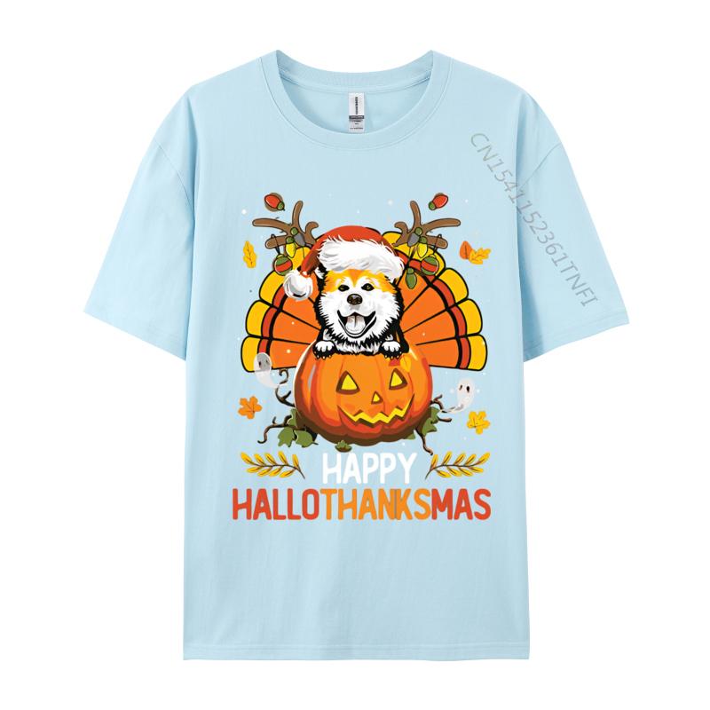 Akita Inu Happy Hallo Thanksmas Hallo Anime T Shirt Novelty Fitted Men T Shirt Print Cotton Grey Shirt Graphic Tee