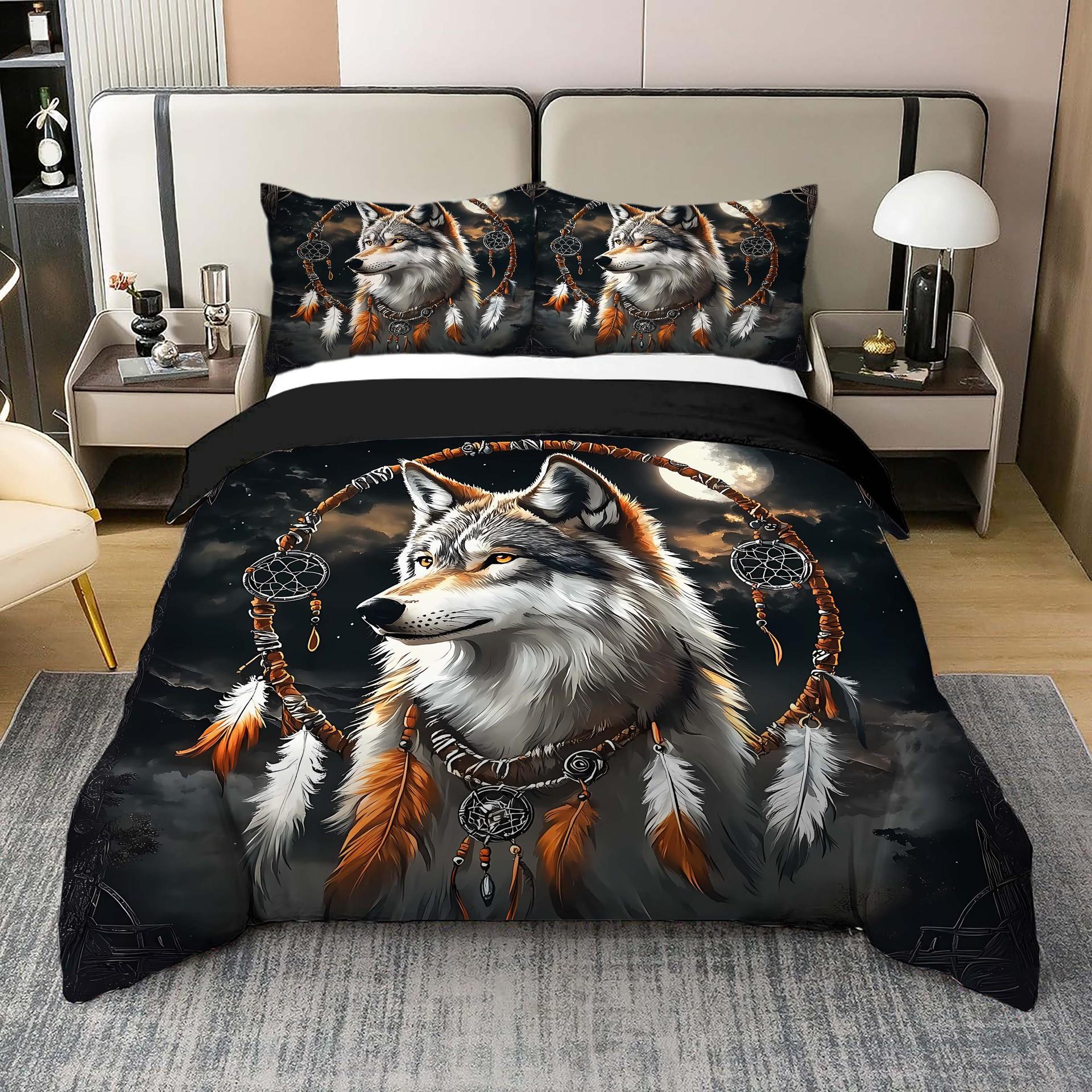 

Wolf Cartoon Three-Piece Home Textile Bedding 3D Digital Printing Quilt Cover Customization 135 * 200cm 50 * 80cm * 1 two-piece set