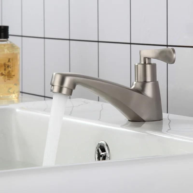 Single Handle WashBasin Faucets Single Cold Water Tap Deck Mounted Toilet Countertop Faucet Stainless Steel Sink Faucets