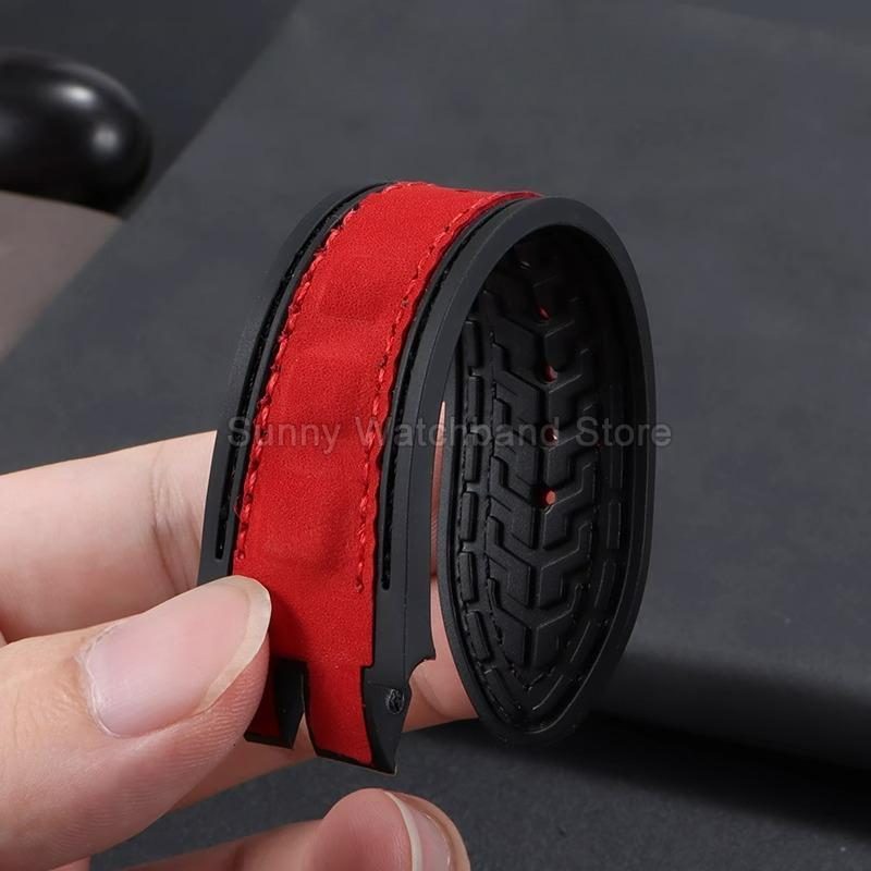 19x28mm Black Blue Red for Roger Dubuis EXCALIBUR Genuine Leather Watch Strap Special Interface Supple Moisture Wicking Design
