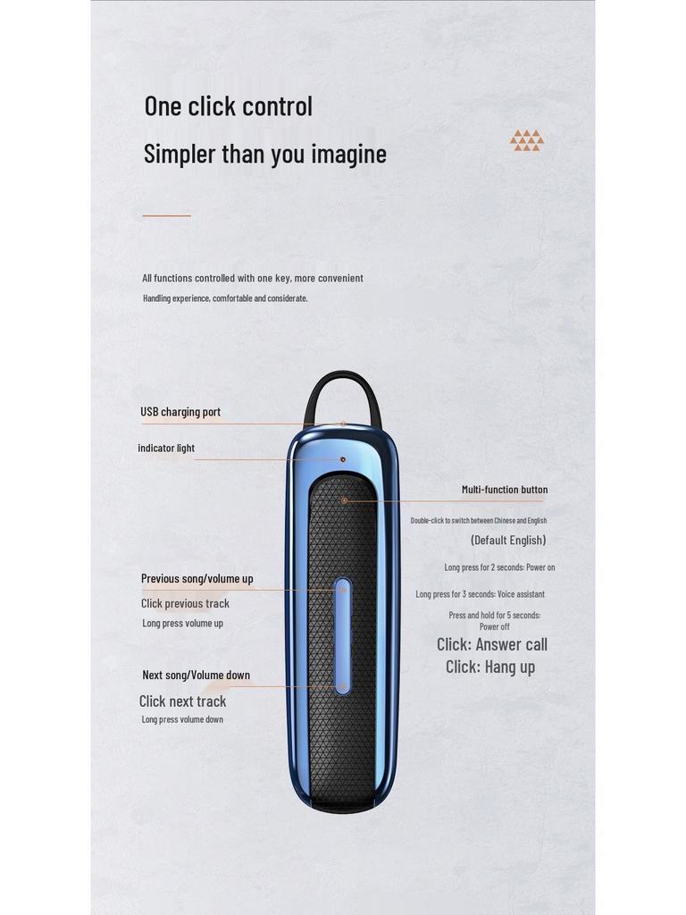 E1 Bluetooth 5.0 Single Ear Hook with Long Battery Life for Business