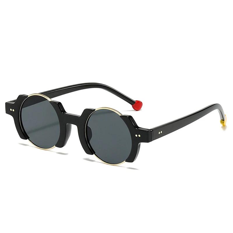  Ins Popular Fashion Round Women Punk Sunglasses UV400 Retro Rivets Men Trending Black Yellow Sun Glasses Gradient Shades
