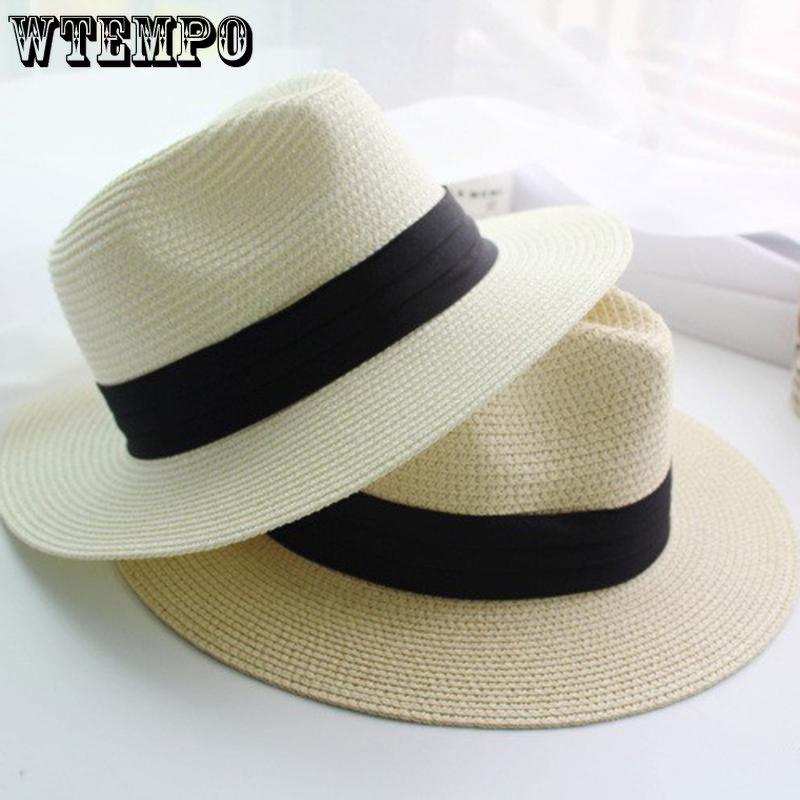 WTEMPO Women Summer Floppy Straw Beach Sun Hats Female Big Hem Casual Solid Color Travel Sunscreen Hat